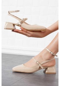 Resim Feles Tubi Jane Küt Burunlu Kadın Topuklu Ayakkabı Ten 