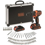 Resim Black+Decker BDCHD18BAFC-QW 18V 1.5 Ah Çift Akülü Li-Ion Darbeli Matkap Vidalama Çanta 80 Parça Set 