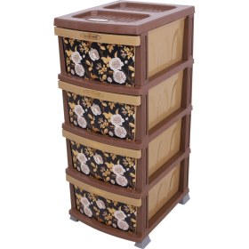 Resim Sağlam Plastik Elegant Desenli Komidin (4 Çekmeceli Sebzelik) Kahverengi 