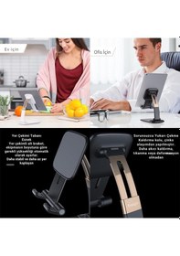 Resim Essager Uzayıp Kısayabilen Kaymaz Pad Masaüstü Telefon Tutucu Masaüstü Tablet Standı Yükseklik Ayarlı 