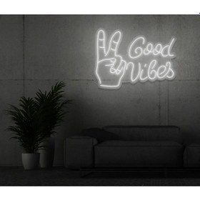 Resim Good Vibes Yazılı Ve Şekilli Neon Tabela Beyaz 