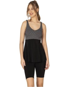 Resim Endeep Kadın Siyah Beyaz Desenli Taytlı Tankini Takımı-siyah Siyah 