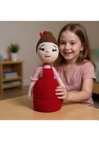 Resim Kız Çocuklar İçin Kırmızı Elbiseli Amigurumi Oyuncak Kırmızı 
