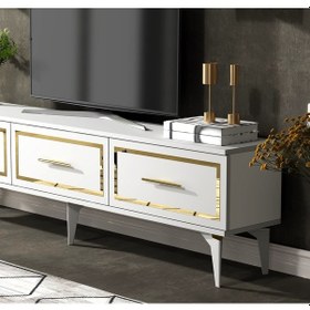 Resim Vanessa Tv Ünitesi Takımı Beyaz-altın 