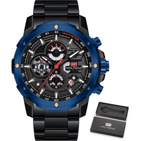 Resim Hanyang Kutu Sıyah Mavı Mını Focus Spor Kuvars Izle Erkekler Için Moda Çok Fonksiyonlu Alt Kadranlar Kronograf Aydınlık Eller Paslanmaz Çelik Kayış Saat Yeni (Yurt Dışından) 