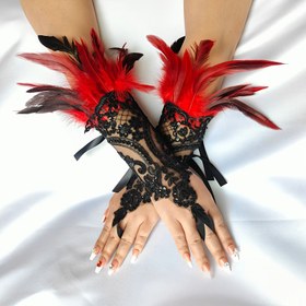 Resim 1 Çift Kadın Gotik Dantel Yapay Tüy Eldiven, Payetli Bağcıklar ve Kancalar, Tek Renk Dantel Manşetler ve Bileklere Uygun, Cosplay, Düğünler, Partiler ve Cadılar Bayramı Kostümleri İçin Rahat Her Bedene Uyumlu Aksesuar 