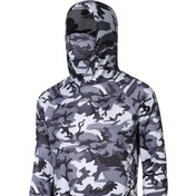 Resim Erkek Uzun Kollu Kapüşonlu Kamuflaj Ceket - Açık Hava Sporları, Balıkçılık ve Günlük Giyim için Hızlı Kuruyan, Esnek Polyester, Kamuflaj Desenli, Hafif ve Nefes Alabilen Kumaş, Balıkçılık Giyisi 