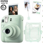 Resim Fujifilm Instax mini 12 Yeşil Fotoğraf Makinesi-10'lu Film-Kıskaçlı Resim Standı ve Simli Pleksi Kılıf Seti 