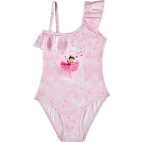 Resim Slipstop Pembe Kız Çocuk Baskılı Mayo Tutu Swimsuit 