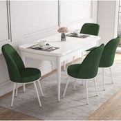 Resim Canisa Concept Kor Serisi, 70x114 Açılabilir Beyaz Yemek Masası Takımı,4 Haki Yeşil Sandalye 