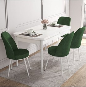 Resim Canisa Concept Kor Serisi, 70x114 Açılabilir Beyaz Yemek Masası Takımı,4 Haki Yeşil Sandalye 