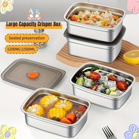 Resim 4 Adet Paslanmaz Çelik Bento Kutusu, 1200ml/1500ml Sızdırmaz Yemek Saklama Kabı, Çok Amaçlı, Bulaşık Makinesi Güvenli, Kapaklı, Yeniden Kullanılabilir, Dikdörtgen Öğle Yemeği Kutuları, Yemek Hazırlama, Spor Salonu, Piknik İçin Uygun 