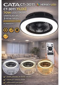Resim Cata Ct-3011 Yıldız Ledli Tavan Vantilatörü 3renk Modu Beyaz+4000k+günışığı Kumandalı 