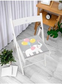 Resim RealHomes Gri Zeminde Fil Motifli Özel Tasarımlı Dijital Baskılı Çocuk Odası Fermuarlı Sandalye Minderi 