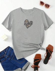 Resim Hamile Gebe T-shirt Mama Kalp Baskılı - Gri Bisiklet Yaka Oversize Tişört 