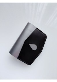 Resim Luna Luster Hakiki Deri Minimalist Dikey Kartlık Cüzdan - Damla Kesim Siyah Drc62 Gri 