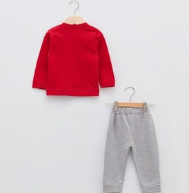 Resim Erkek Bebek Dinazor Desenli Ikili Eşofman Takımı Kırmızı-grimelanj Kırmızı - Gri Melanj 