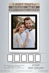 Resim yhfoto 5 Adet 15x21 Çerçeve Beyaz Siyah Şeritli Çerçeve Mdf Çerçeve Pvc'li Fotoğraf Renksiz 150 x 210 