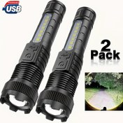 Resim 2 adet USB Şarj Edilebilir LED El Feneri Mıknatıslı, 3 Modlu, 150-350 Lümen, Yakınlaştırılabilir El Feneri, ABS Malzeme, Şarj Edilebilir Pil ile Acil Durum Çalışma Lambası 