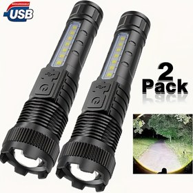 Resim 2 adet USB Şarj Edilebilir LED El Feneri Mıknatıslı, 3 Modlu, 150-350 Lümen, Yakınlaştırılabilir El Feneri, ABS Malzeme, Şarj Edilebilir Pil ile Acil Durum Çalışma Lambası 