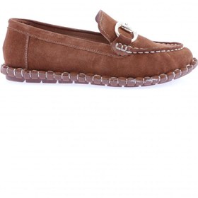 Resim Dgn Kadın Dikiş Detaylı Metal Tokalı Loafer Ayakkabı Hakiki Deri Taba Süet 71132110 