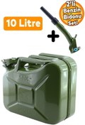 Resim Badem10 Metal Benzin Bidonu 10 Litre Akaryakıt Mazot Taşıma Doldurma Depolama Bidonu Aktarma Borusu 