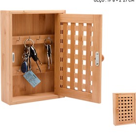 Resim MİEN Bambu Duvar Montajlı Anahtar Dolabı, Askılı Anahtar Kutusu 27x19 cm 7B53 