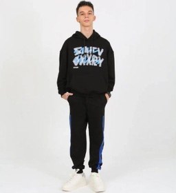 Resim Marions Erkek Çocuk Yazı Detaylı 2 İplik Kapüşonlu Sweatshirt-15229 Siyah 