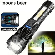 Resim MOONS BEEN USB Şarj Edilebilir LED El Feneri, Sel Işığı ile, Yüksek Güçlü USB Şarjlı El Fenerleri, Lityum Pil ile Çalışan Pil Güçlü Taşınabilir Yakınlaştırılabilir El Feneri: Kamp, Balıkçılık, Koşu, Yürüyüş, Acil Durumlar, Ev, Açık Taşınabilir 