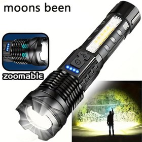 Resim MOONS BEEN USB Şarj Edilebilir LED El Feneri, Sel Işığı ile, Yüksek Güçlü USB Şarjlı El Fenerleri, Lityum Pil ile Çalışan Pil Güçlü Taşınabilir Yakınlaştırılabilir El Feneri: Kamp, Balıkçılık, Koşu, Yürüyüş, Acil Durumlar, Ev, Açık Taşınabilir 