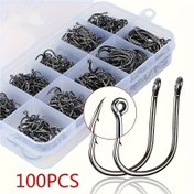 Resim 100 adet Balıkçılık Kancaları Tatlısu Tuzlu Su Balıkçılık Ekipmanları Yumuşak Solucan Yem Jig Balıkçılık Takımı 3# 4# 5# 6# 7# 8# 9# 10# 11# 12# 