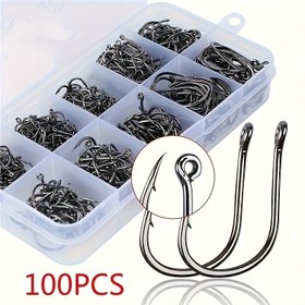 Resim 100 adet Balıkçılık Kancaları Tatlısu Tuzlu Su Balıkçılık Ekipmanları Yumuşak Solucan Yem Jig Balıkçılık Takımı 3# 4# 5# 6# 7# 8# 9# 10# 11# 12# 