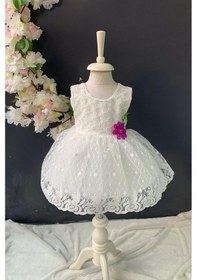 Resim Mnk Baby & Kids Saç Bantlı Papatyalı Dantelli Bebek Elbise PNPN146 
