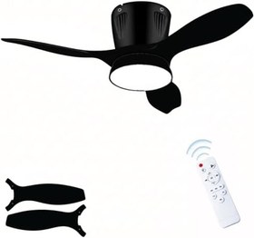 Resim Tavan Vantilatörü LED Avize Armatür 45W 54CM 3 Kanatlı Sessiz DC Motor Uzaktan Kumandalı 3 Kademeli Fan Zamanlayıcı Gece Lambası Modu Akıllı LED Aydınlatma Siyah 