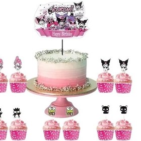 Resim Kuromi Cake Topper Set Pasta Seti 20 Kürdan 25 Kek Kalıbı 1 Pasta Üstü Büyük Doğum Günü Pasta Süsü +3 