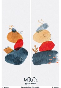 Resim Japanese Stone Desenli Süet Oturma Odası Salon Fon Perde Baskılı Ekstrafor Büzgü 2 Kanat Prd-1109 Çok Renkli 