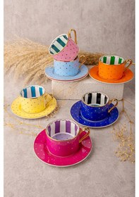 Resim By Como Puantiyeli 6 Kişilik Çay&kahve Fincan Takımı Çok Renkli 