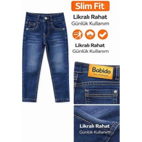 Resim Babido Erkek Çocuk Slim Fit Kot Pantolon - Likralı Rahat Kalıp Günlük Jeans (8-12 Yaş)Mavi Kot 