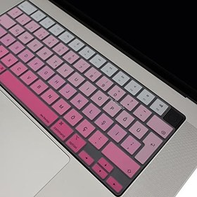 Resim McStorey MacBook Klavye Koruyucu TÜRKÇE Q BASKILI UK-TERS L- Enter Tipi Air 13,6-15,3inç- Pro 14,2-16,2inç M1-M2-M3-M4 Pro MAX Uyumlu, Ultra İnce Hafif Yıkanabilir Silikon Klavye Filmi Pembe 