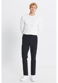 Resim AC&Co / Altınyıldız Classics Erkek Sıyah Yumuşak Dokulu Slim Fit Beli Bağlamalı Yan Cepli Gofre Desenli Pantolon Sıyah 