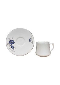 Resim Evaliza Nostaji Kelebek Mavi 130ml 6 Kişilik Double Kahve Fincan Takımı Beyaz - Mavi 