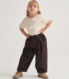 Resim Unisex Çocuk Gabardin Pilili Pantolon Kahve - 2-3 Yaş 