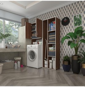 Resim Kenzlife Çamaşır Makinesi Dolabı Sinemsüpürge Cvz 180 126 30 Banyo Kapaklı Arkalıklı Raflı Çok Renkli 