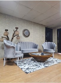 Resim Zafir İstiridye Takım Beyaz Boyalı Telli Ayak Çay Seti Koltuk Takımı Gri 