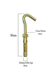 Resim Açık Kancalı Çelik Dübel Halkalı Beton Dübeli M6x90 8mm -10 Adet 