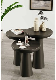 Resim Simillo Wood Ahşap Siyah Renk Konik Model 3 Lü Set Mantar Yan Sehpa Fiskos Çiçeklik Decorative Siyah 