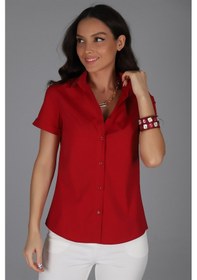 Resim Sweetness Kadın Bordo Kısa Kollu Likralı Gömlek Bordo 