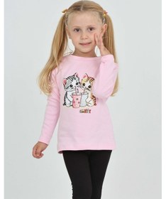Resim Toontoy Kız Çocuk Regular Fit Bisiklet Yaka Baskılı Sweatshirt - Tk24803 Pembe 