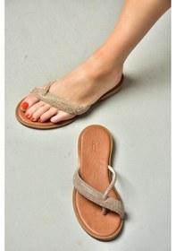 Resim Fox Shoes S250050109 Taba Taşlı Parmak Arası Kadın Terlik Taba 