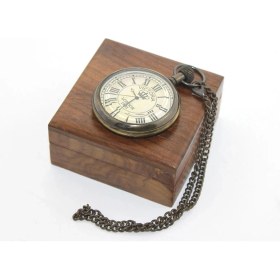 Resim MiraLive Ahşap Kutulu Pirinç Köstekli Saat Model 10 